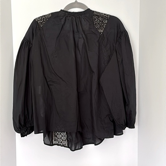 Levis Women’s Peasant Top Black Sheer Boho 3/4 Balloon Sleeve Tassel Tie Lace L - Picture 4 of 13